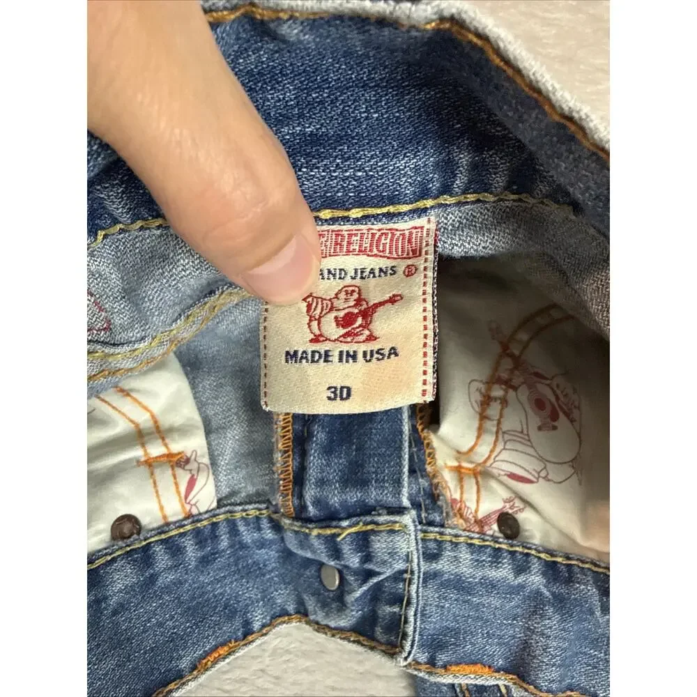 VINTAGE True Religion Rainbow Joey Distressed Low Rise Flared Jeans Retro Men’s